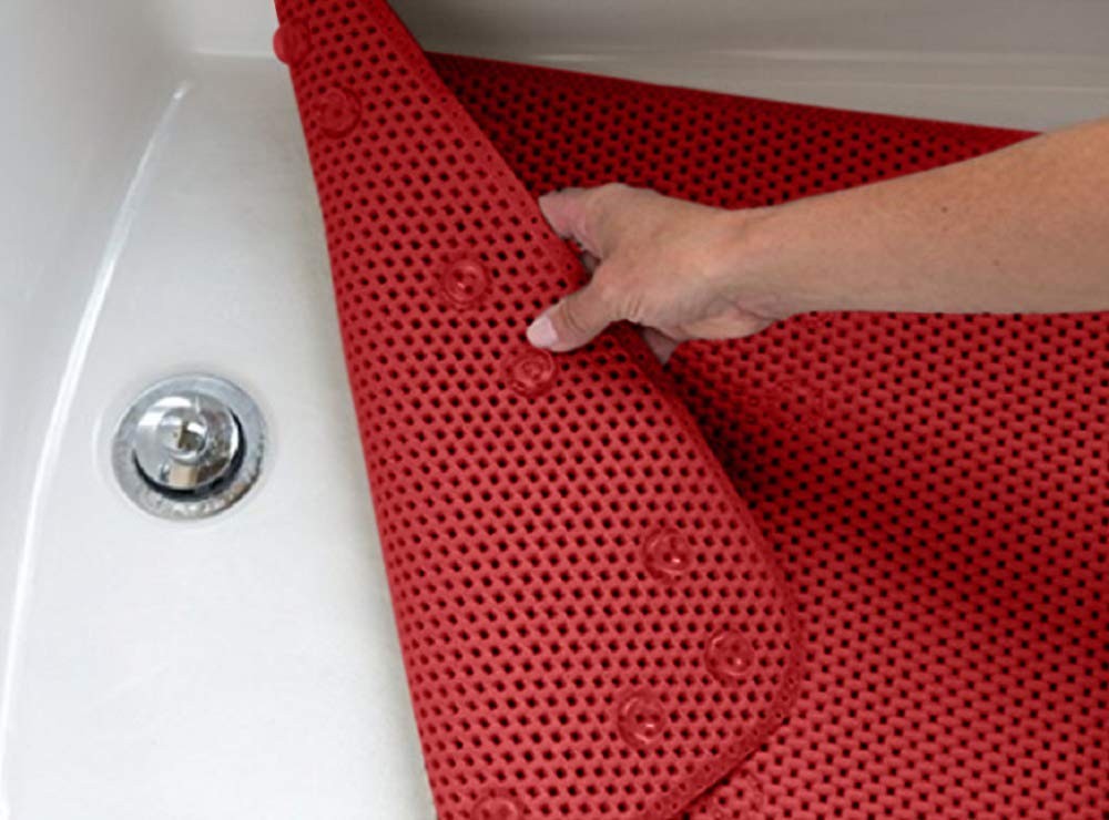 36x17 Deluxe Soft Non Slip Bath Mat Machine Washable Red Rectangular Design