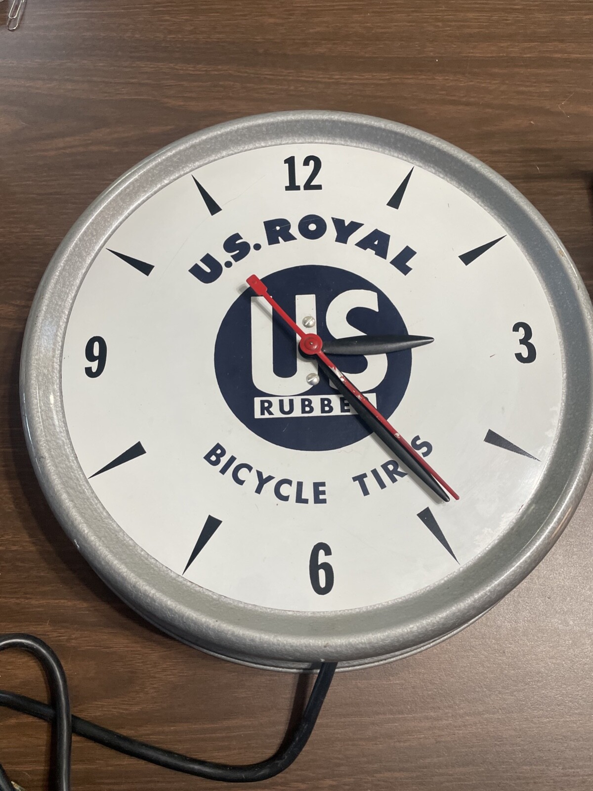 Vintage Clock U.S. Royal Bicycle Tires Clock, 60s Era Runs Perfect Inv #DD0157