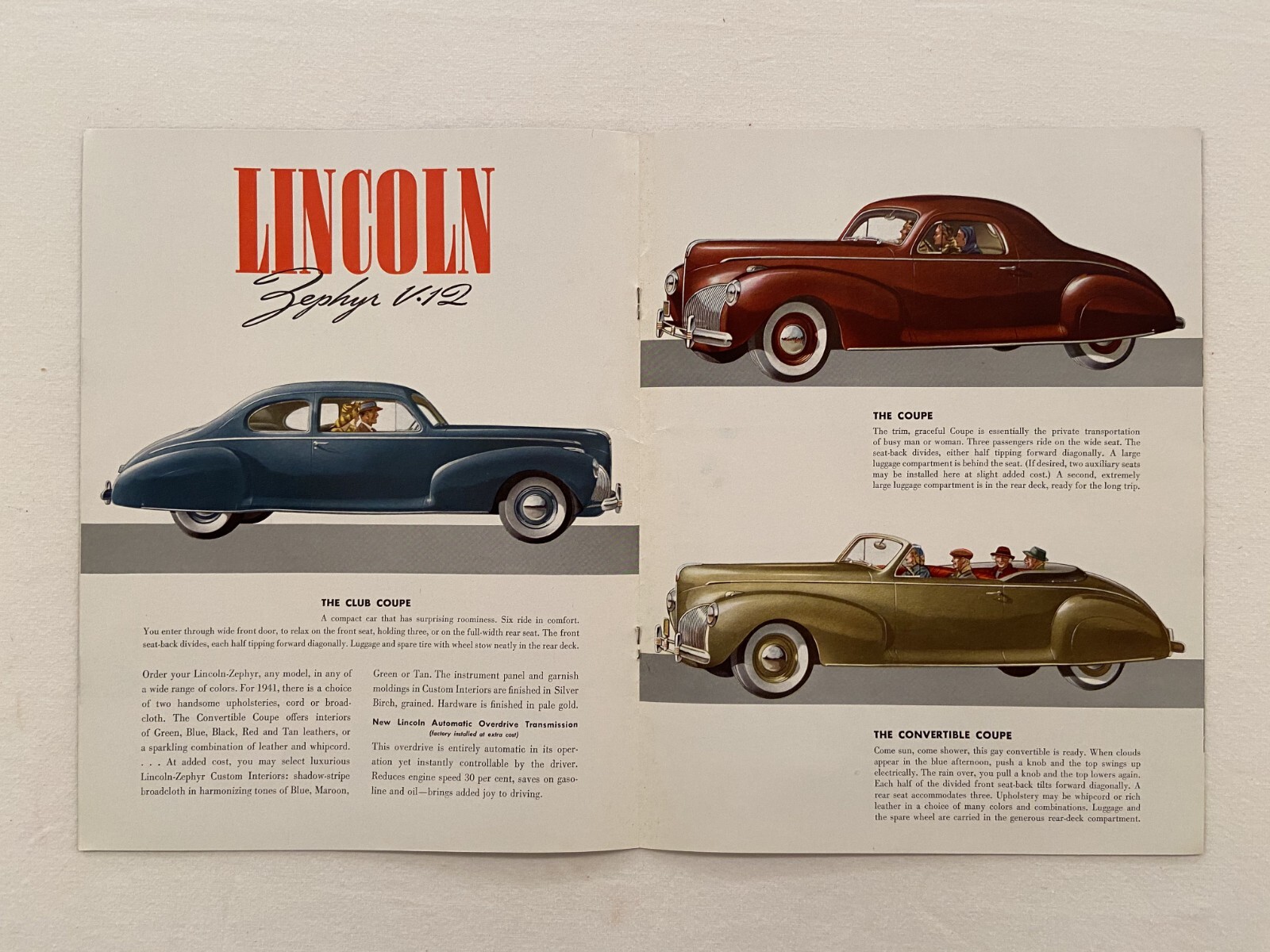 1941 LINCOLN ZEPHYR V-12 SALES BROCHURE CATALOG ORIGINAL VERY GOOD CONDITION