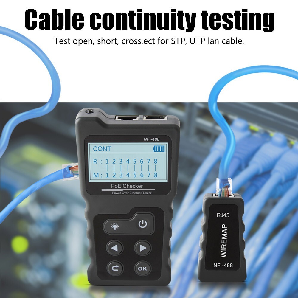 NETWORK CABLE TESTER LAN WIRE METER POE RJ45 ETHERNET VOLTAGE CURRENT TESTER