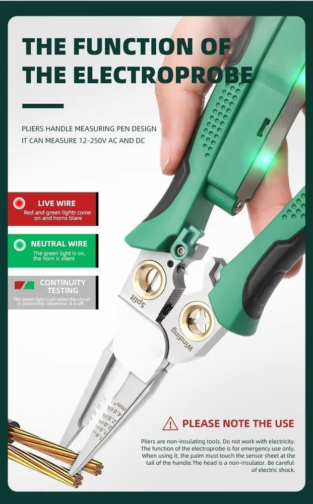 8 In 1 Wire Stripper With Voltage Tester, Multi-Function Electric Green