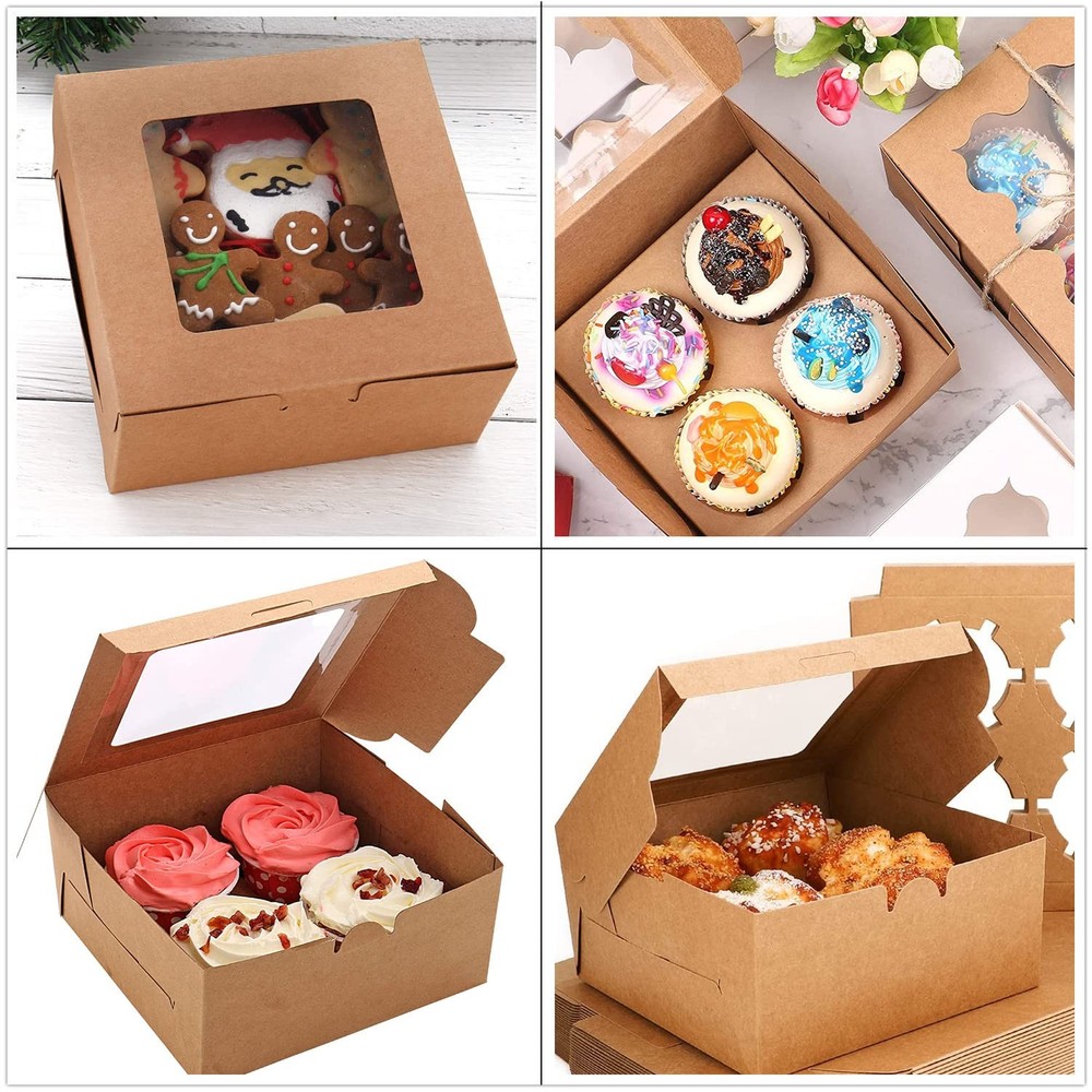 GUIFIER 24 Pack 4 Count Bakery Cupcake Boxes, Cookie Boxes with Window 6x6x3 ...