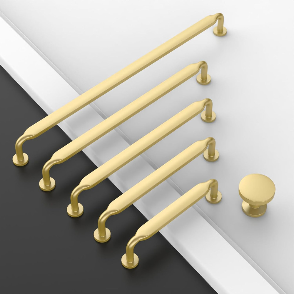 Brushed Gold Cabinet Pulls - 10 Pack, 10 Inch Solid Zinc Alloy Handles