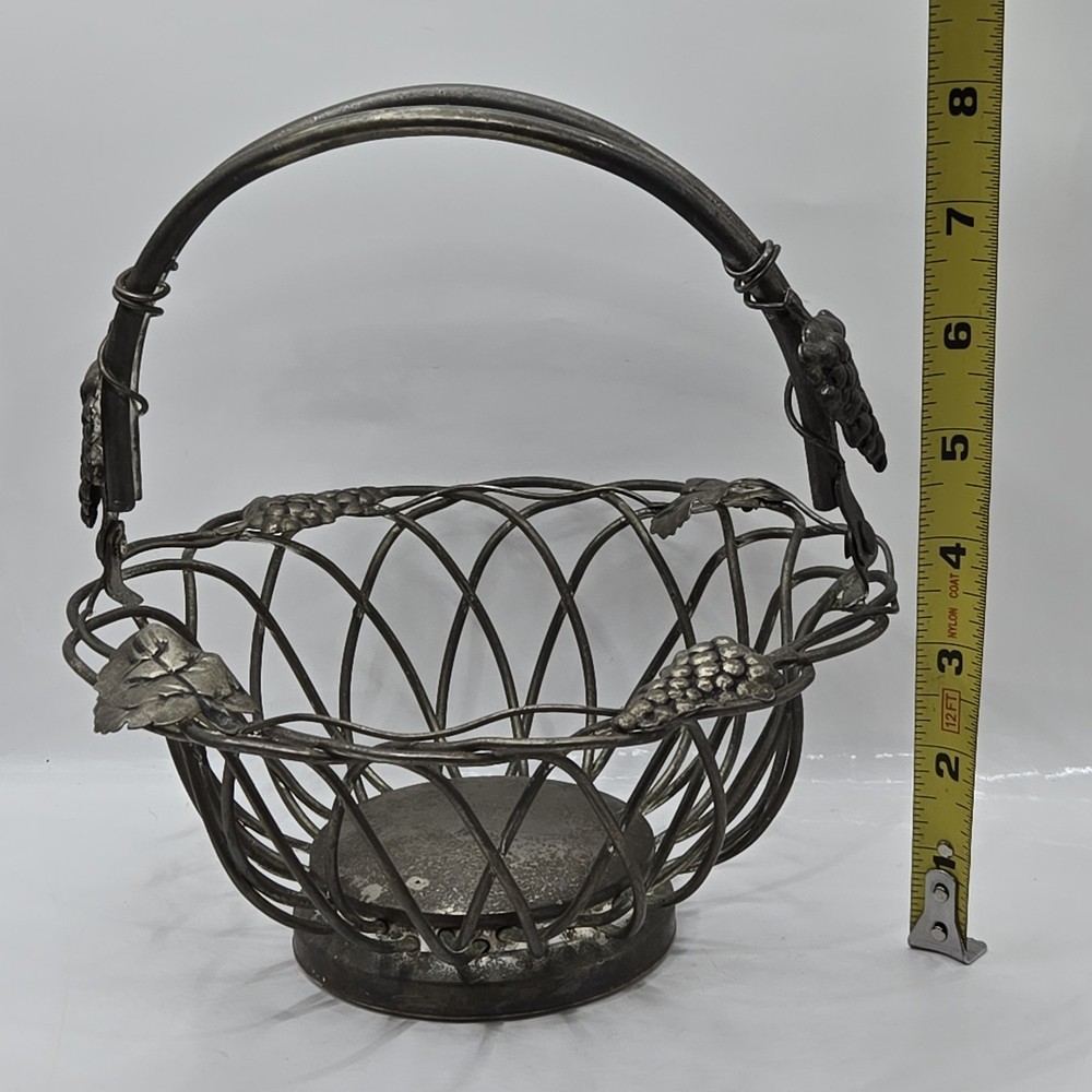 Studio Silversmiths By Godinger SILVER PLATE WIRE BASKET GRAPEVINE Swing Handle