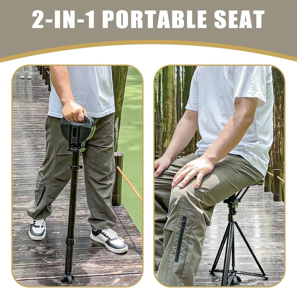Comfortable Folding Cane with Chair - Adjustable Height & 440lbs Load Capacity