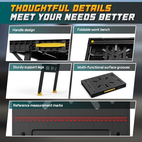 Foldable Work Bench,Easy Step Protable Work Table,34" W x 25" D x 31" no Yellow