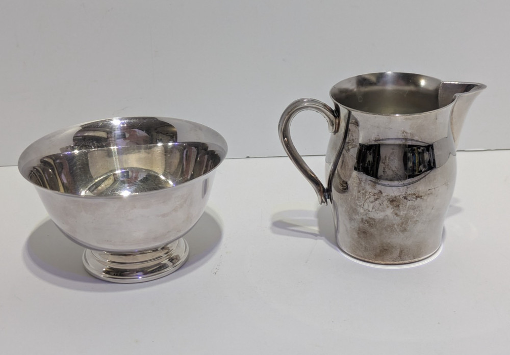 Oneida Community Ltd. Paul Revere Reproduction Silver Plate Creamer & Sugar Bowl