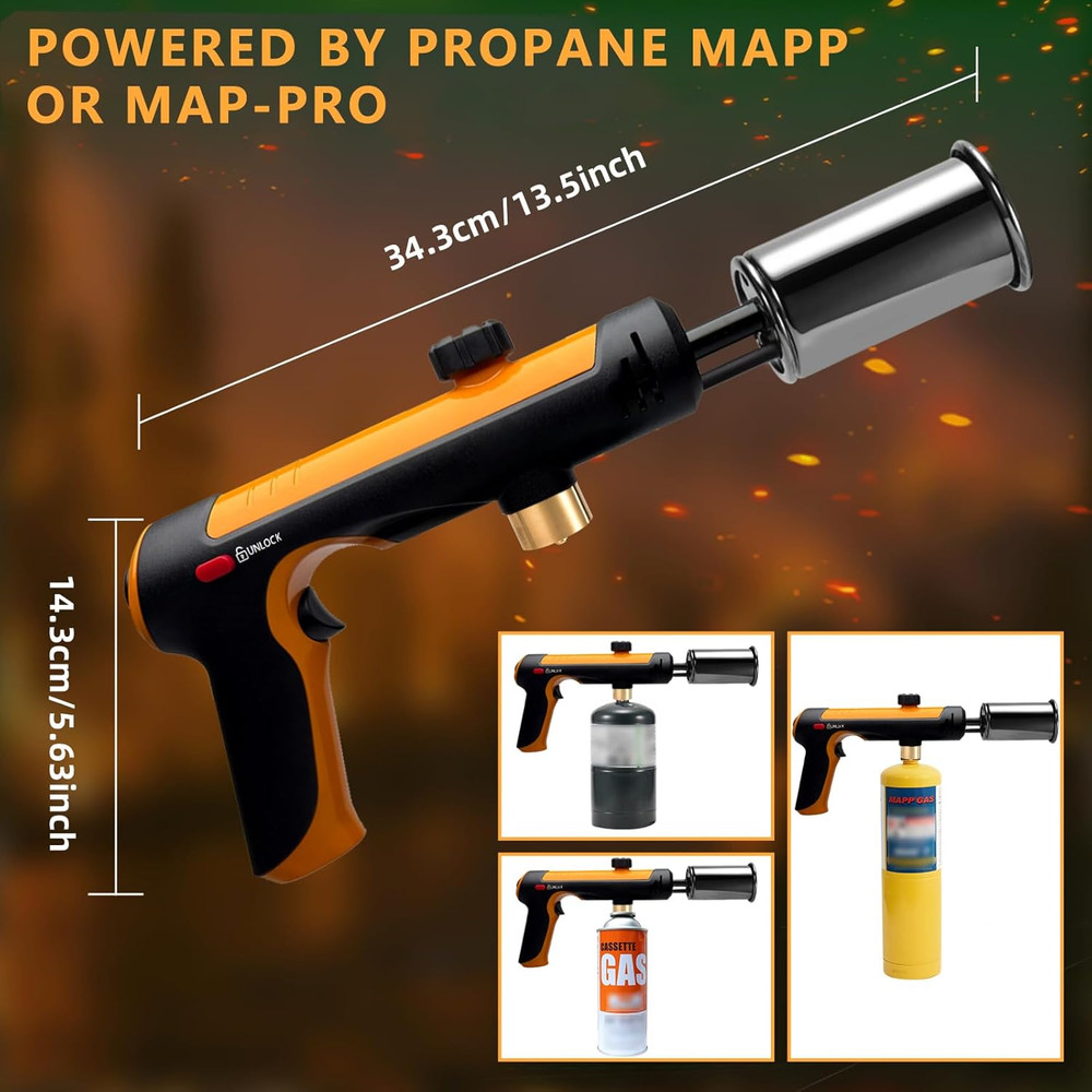 Powerful Propane Torch with One-Touch Max Fire, Adjustable Kitchen Torch with Sa