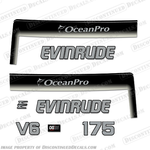 Fits Evinrude 175hp Ocean Pro Decals - Custom Silver/Black