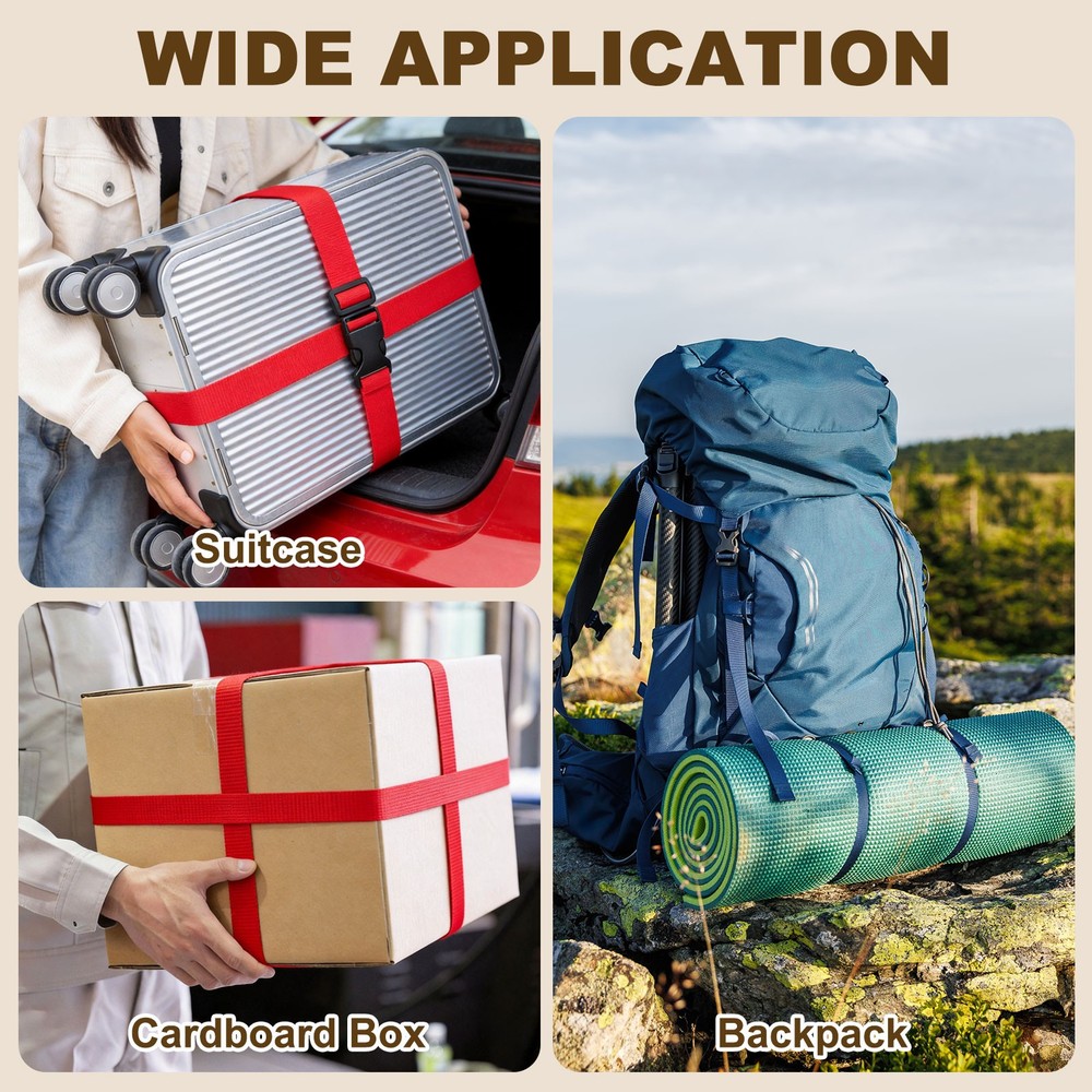 3pcs 1" x 8ft Utility Straps with Quick Release Buckle Adjustable, Red