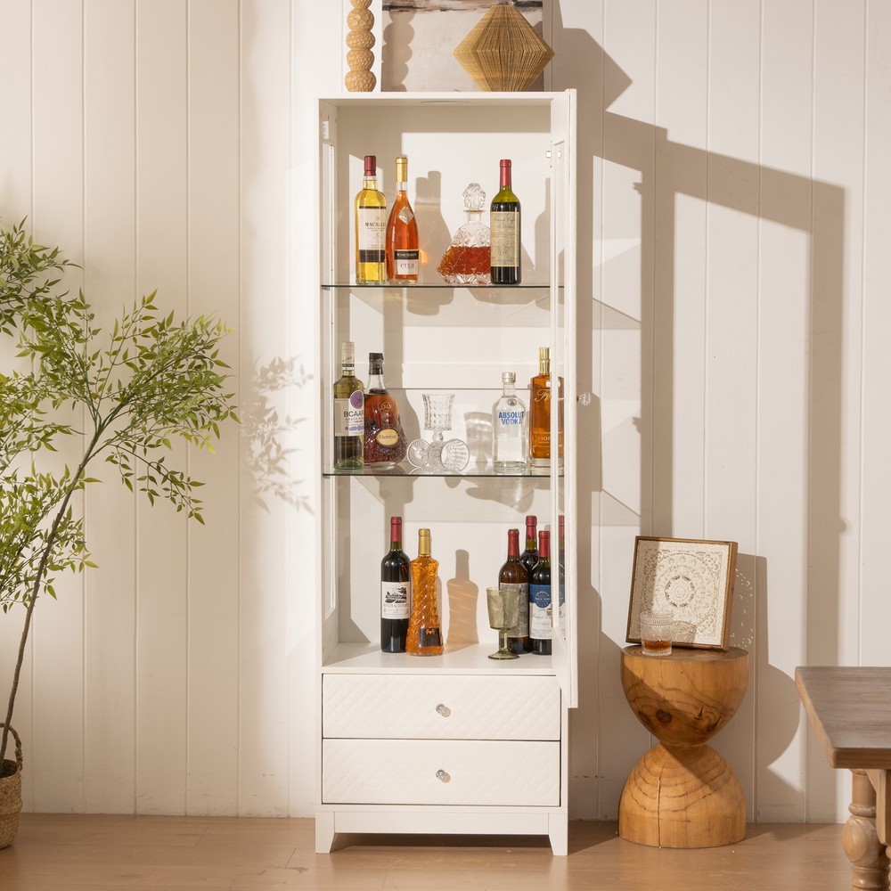 71'' Freestanding Display Cabinet with 2 Storage Drawers