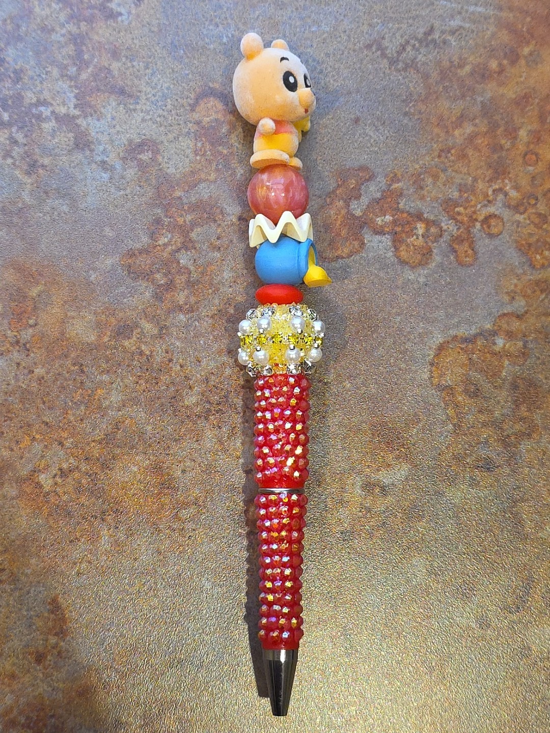 Disney Doorables Beaded Character Pen Winnie the Pooh Flocked Handmade