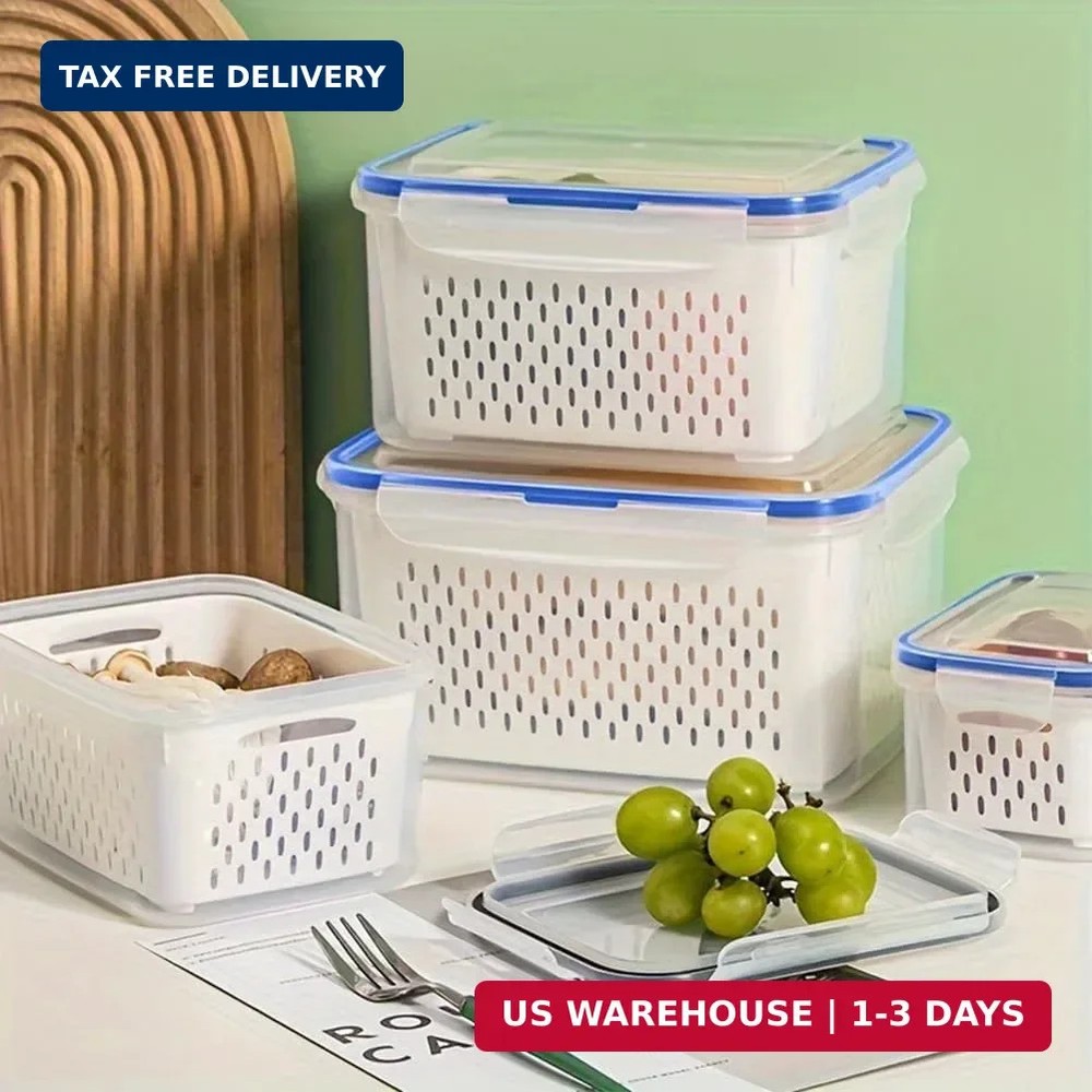 2 Pack Fruit Storage Containers for Fridge with Removable Colanders, Dishwasher