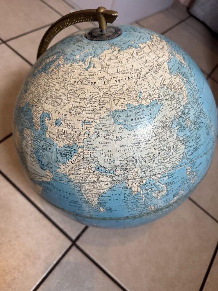 Crams Imperial World Globe Classic Blue With Metallic Spinning Gold Base