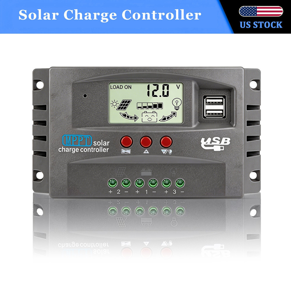 MPPT Solar Charge Controller 100A 12V/24V Auto LCD&USB Intelligent Regulator US