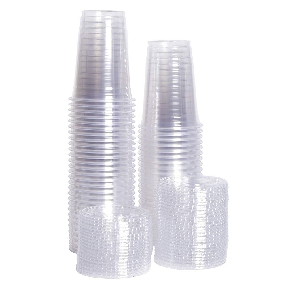 Comfy Package [10 oz. - 100 Sets] Clear Plastic Cups With Flat Lids… 10 oz.