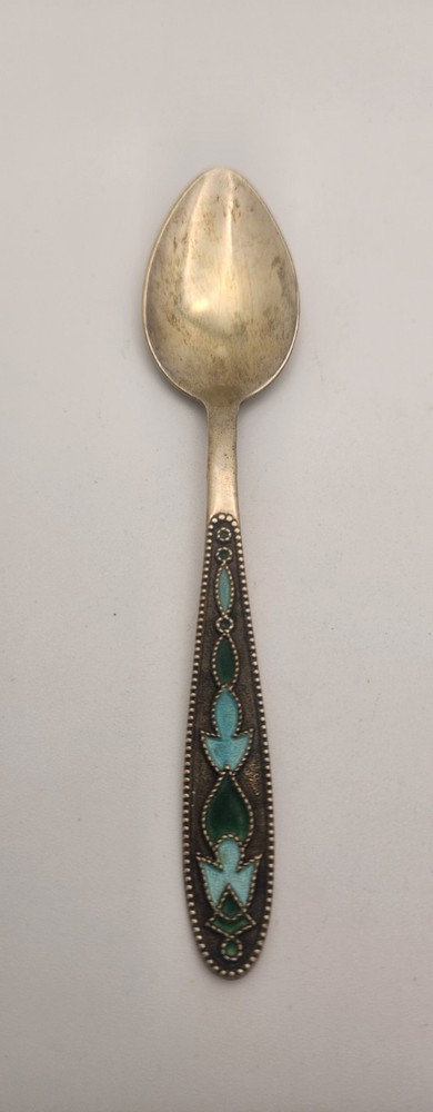 Antique Russian Enamel Silver Spoon with Soviet Hallmarks 875