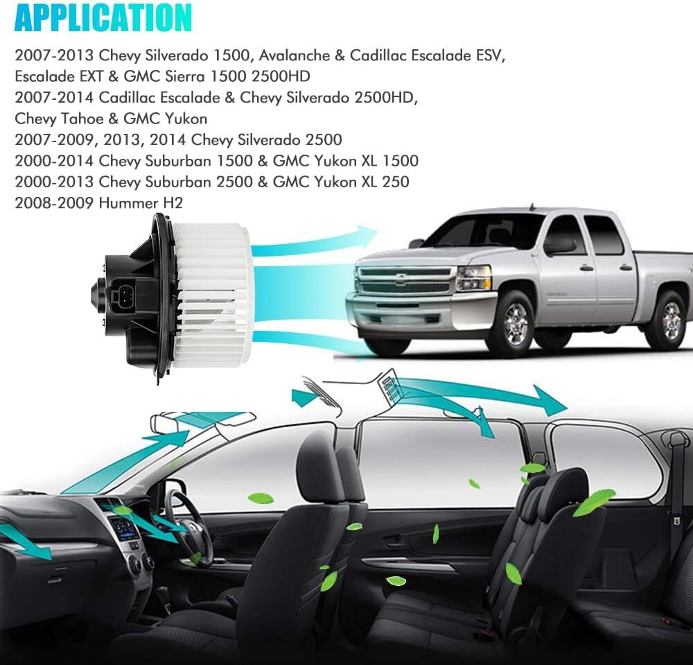 Heater Blower Motor Fan for 07-13 Chevrolet Silverado/GMC Sierra 1500 2500 Tahoe