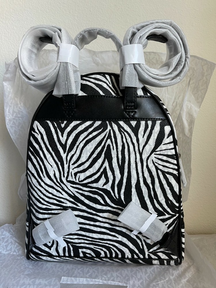 NWT Michael Kors Rhea Zip Medium Zebra Backpack $328 Black/White