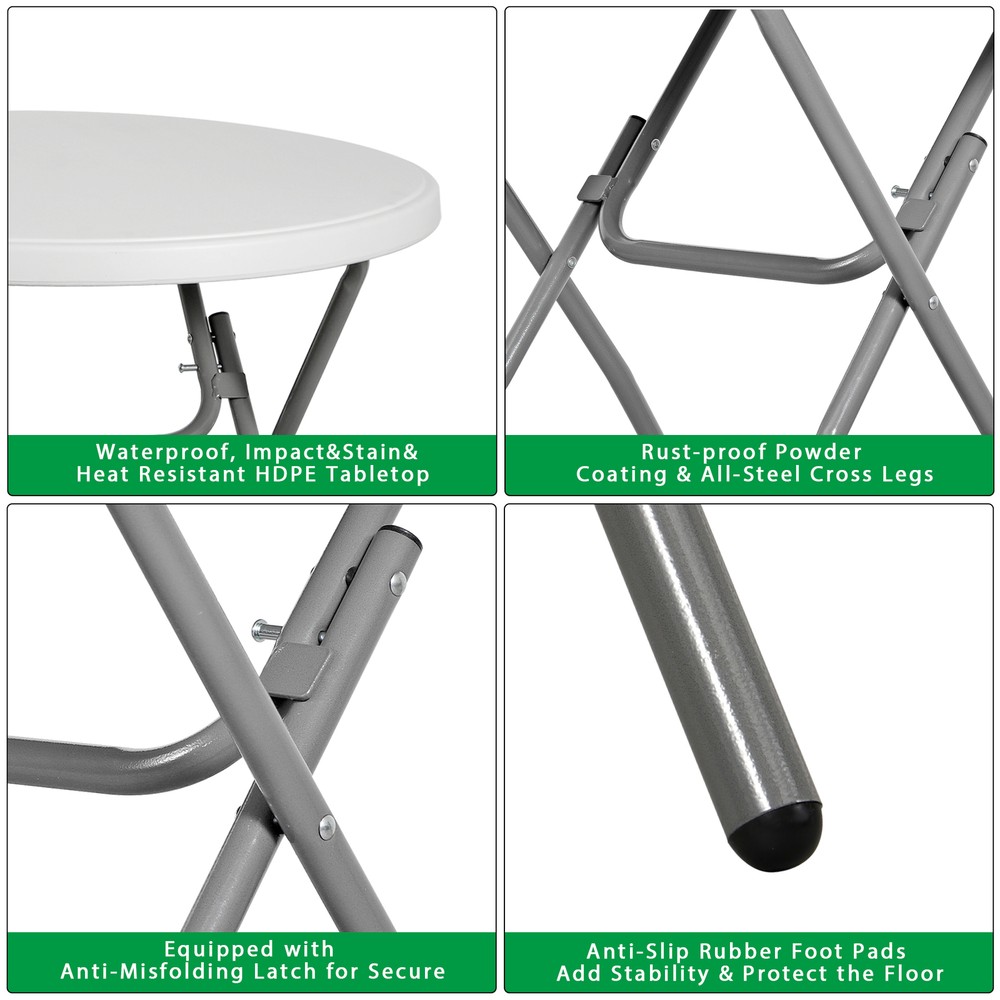 2PCS Round Folding Table Plastic HDPE Table Sturdy Frame Indoor Outdoor Use 32"