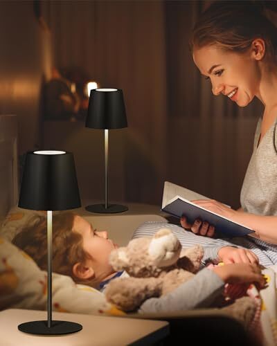 2Pack Cordless Table Lamp,Wireless Bottle Lamp,3 Level Dimming LED 2 Pack Black