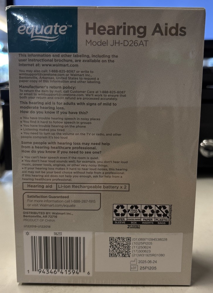 Equate OTC Hearing Aid Model JH-D26AT
