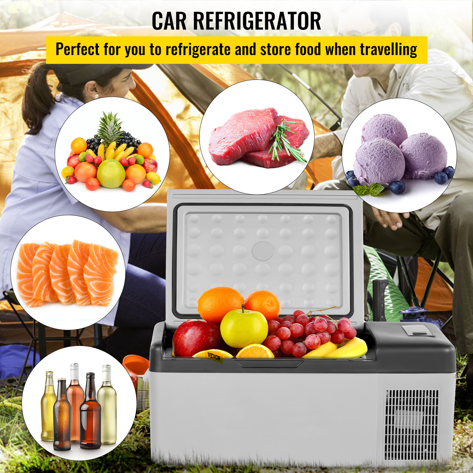 VEVOR 12 Volt Car Refrigerator Portable Freezer 16Qt Truck RV Fridge APP Control