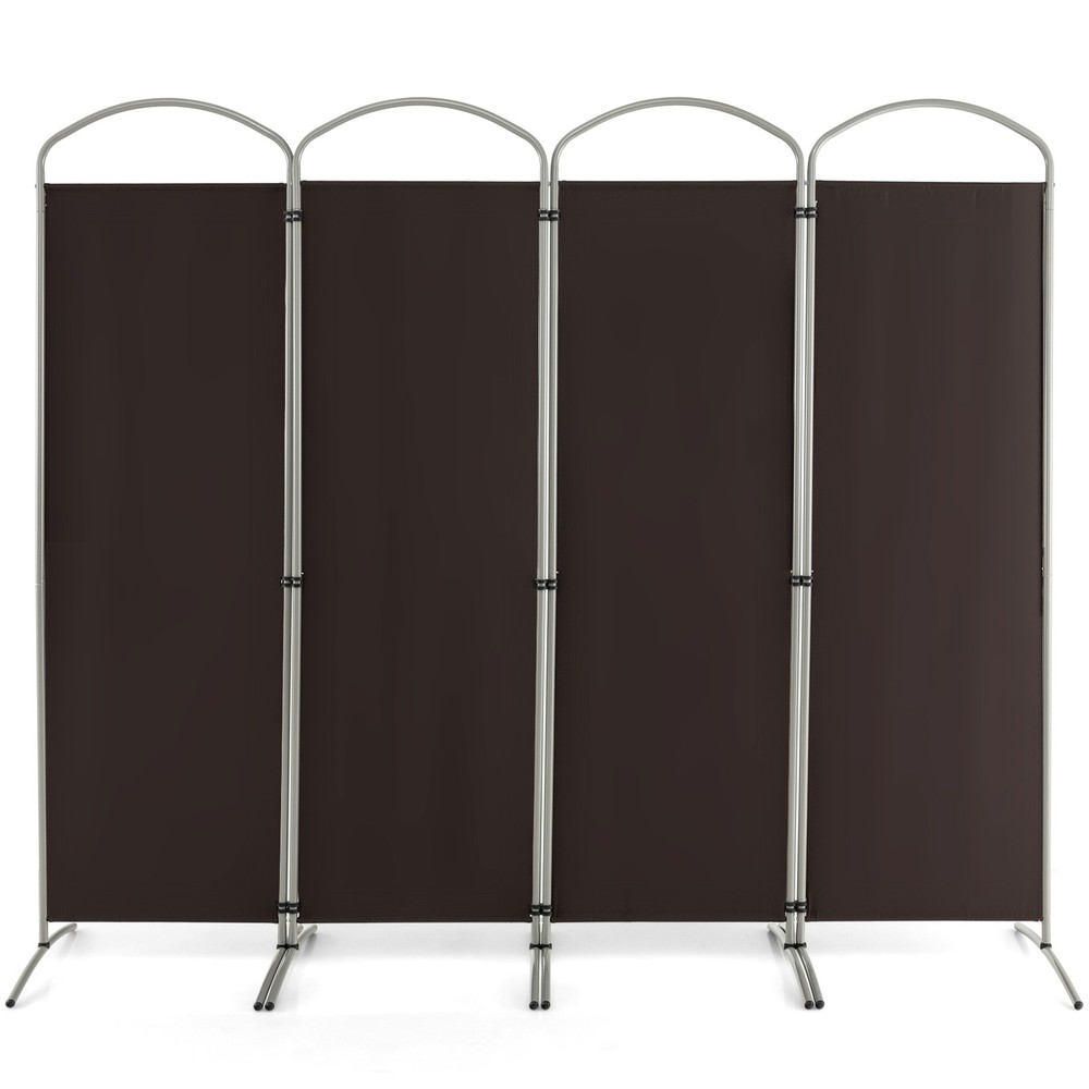 4 Panels Folding Room Divider 6' Tall Fabric Privacy Screen Brown