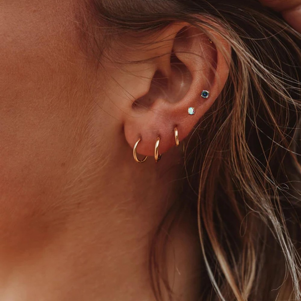 Titanium Earrings for Sensitive Ears - Flat Back Stud & Hoop Earrings Set, Hy...