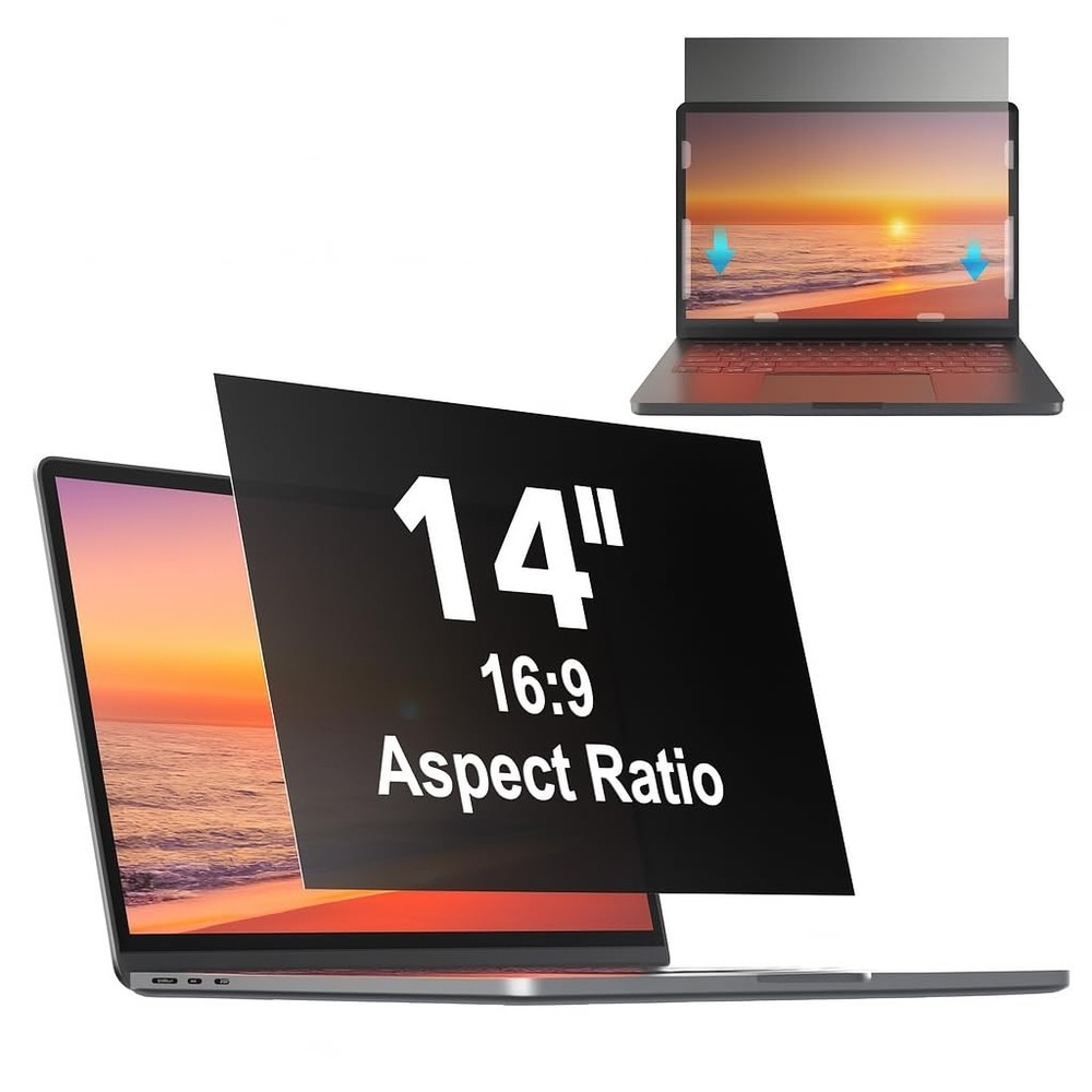 14" Laptop Privacy Screen Shield - Anti-Glare, Blue Light Filter, Removable Prot