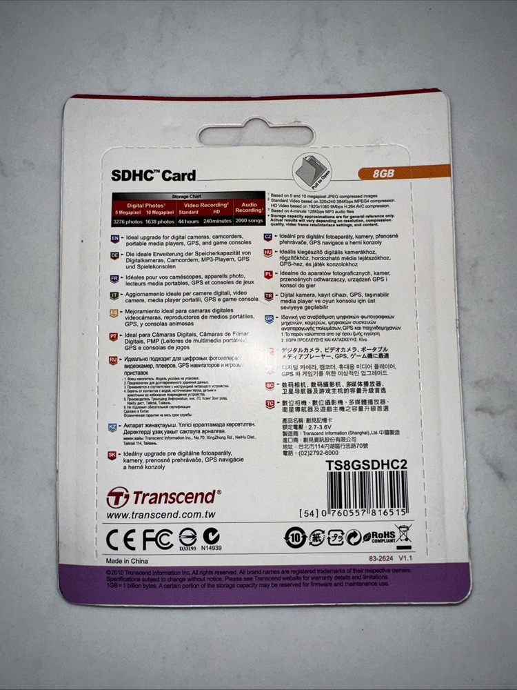Transcend JetFlash 8GB Class 2 - SDHC Card - TS8GSDHC2