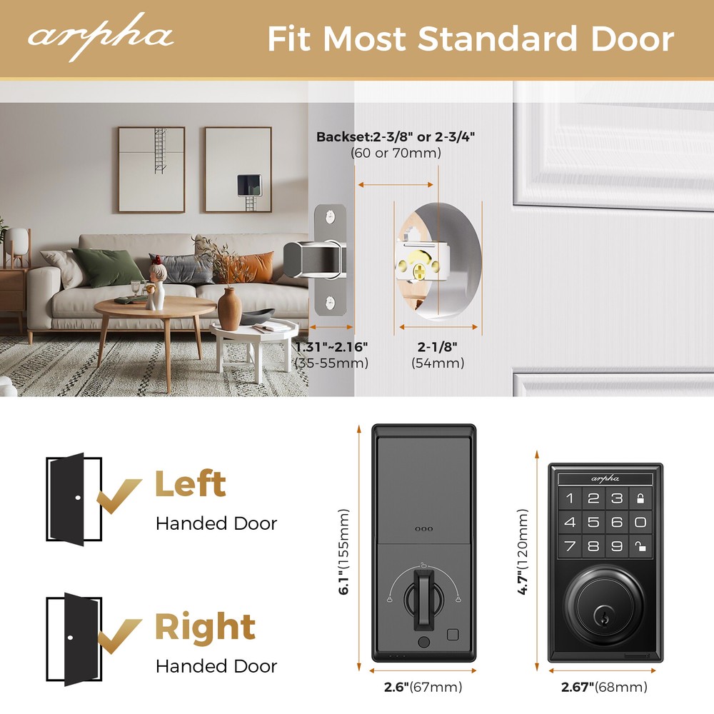 Smart Locks for Front Door 50 User Codes Electronic Keypad Auto Lock Zinc Alloy