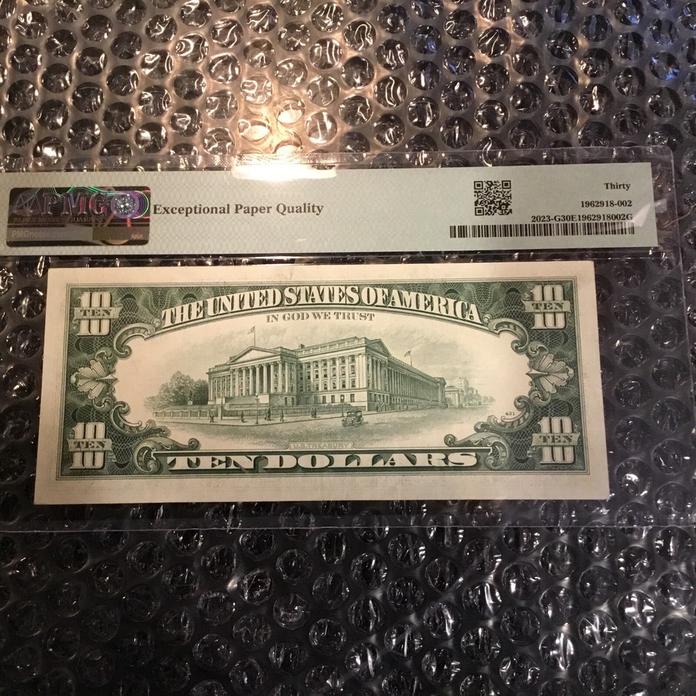 $ 10 1977 Federal Reserve Note Chicago PMG 30 MISALIGNMENT ERROR