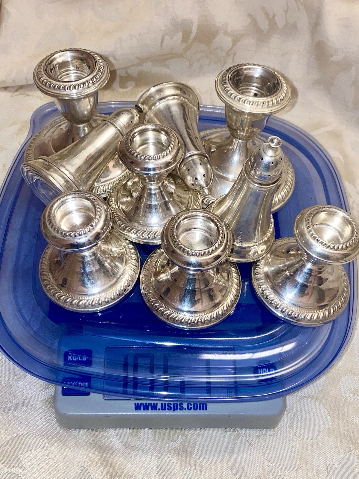 Sterling Silver Candle Holders & Salt & Pepper Shakers 1061 Grams