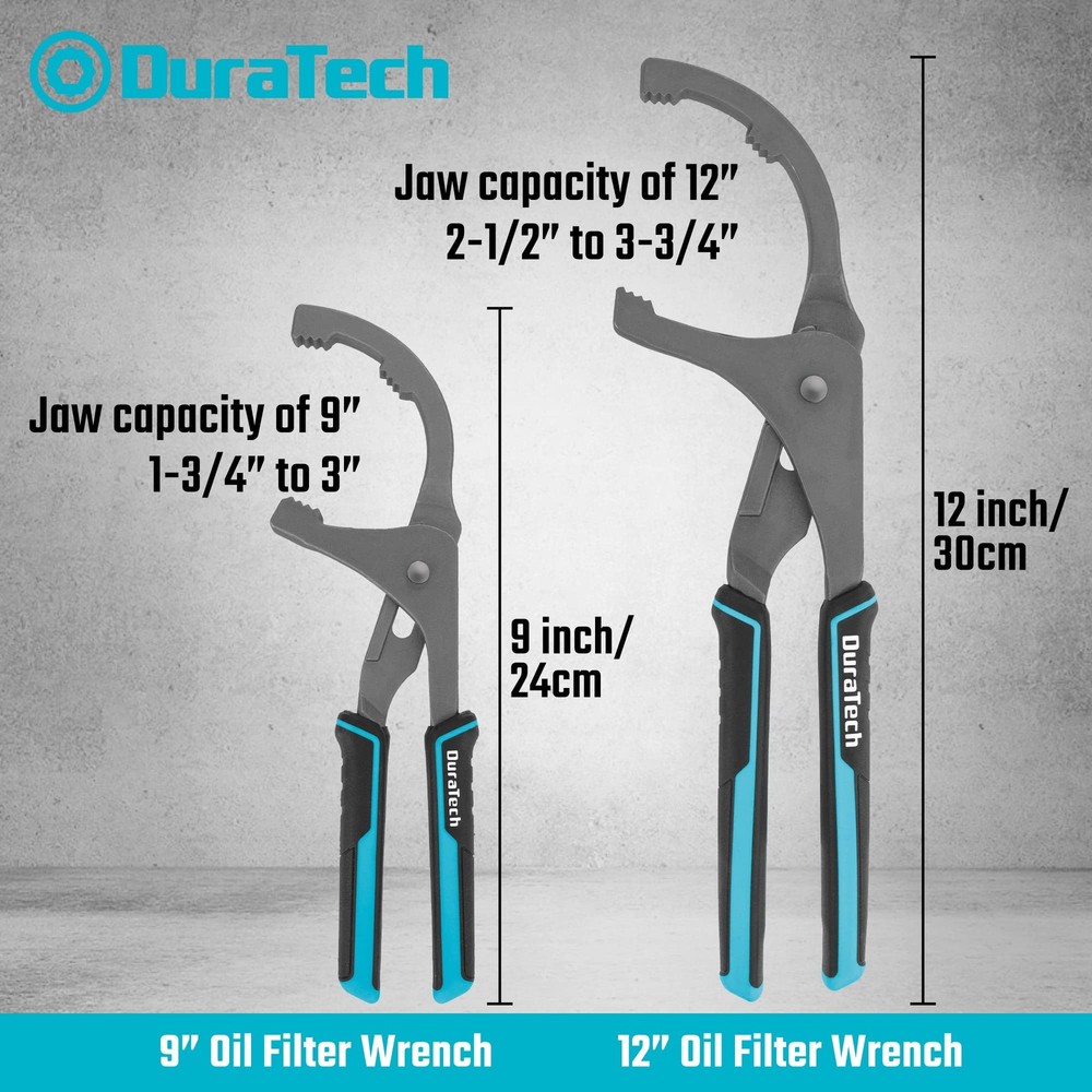 DURATECH Oil Filter Wrench Set, 9" & 12" Removal Tools, Black