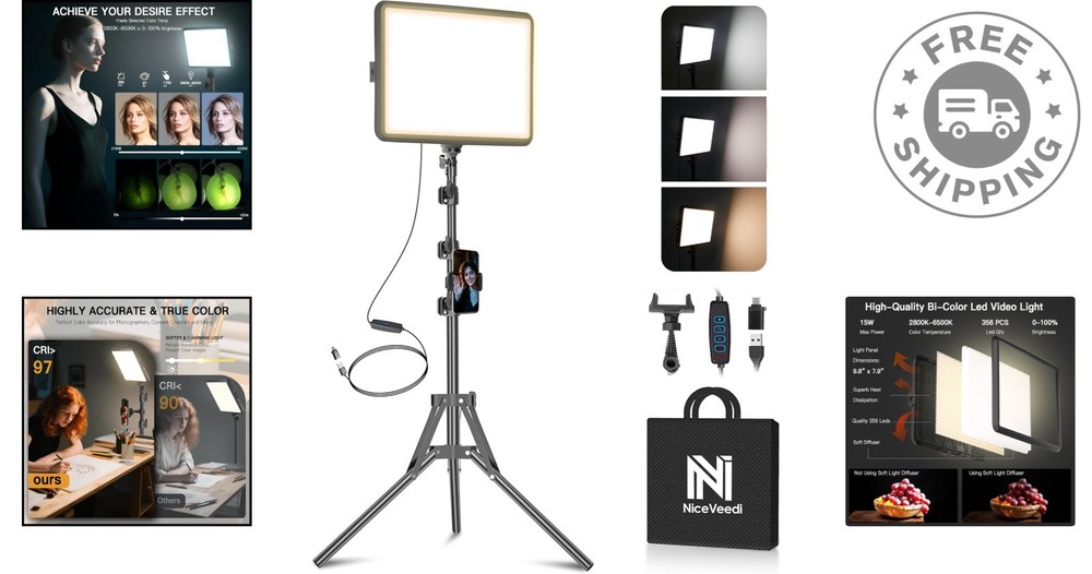 Professional 1-Pack LED Photography Lighting Kit with Adjustable Tripod & Lights