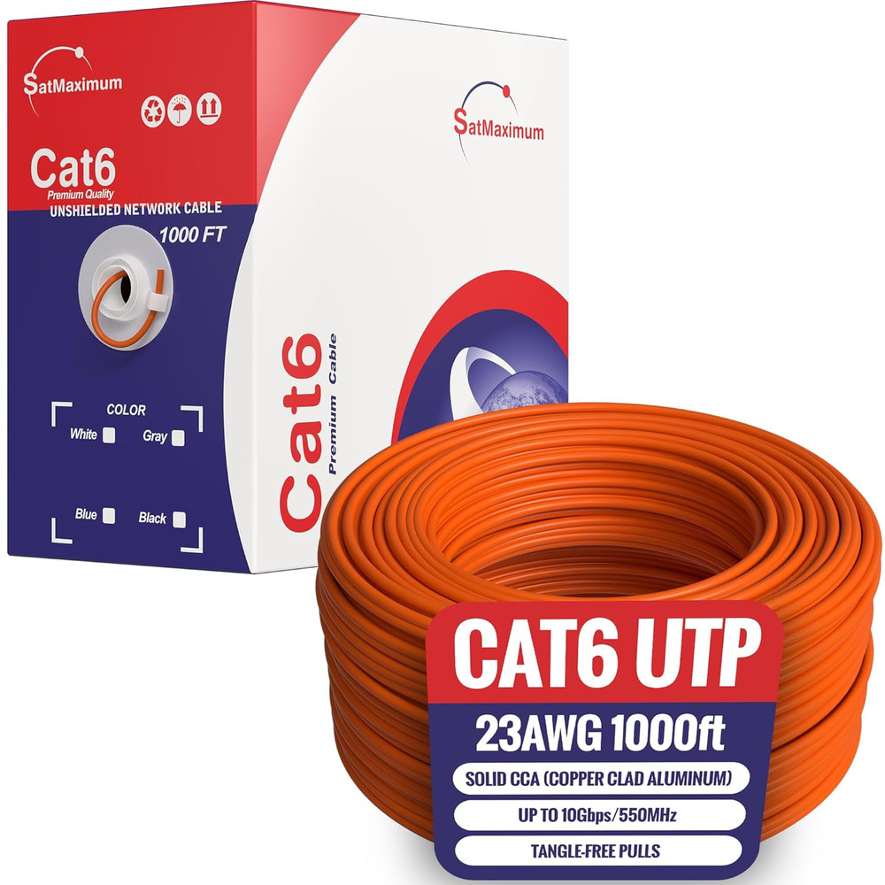 CAT6 Cable 1000Ft Pull Box Solid Ethernet LAN UTP Cable 23AWG 550Mhz RJ45 Networ