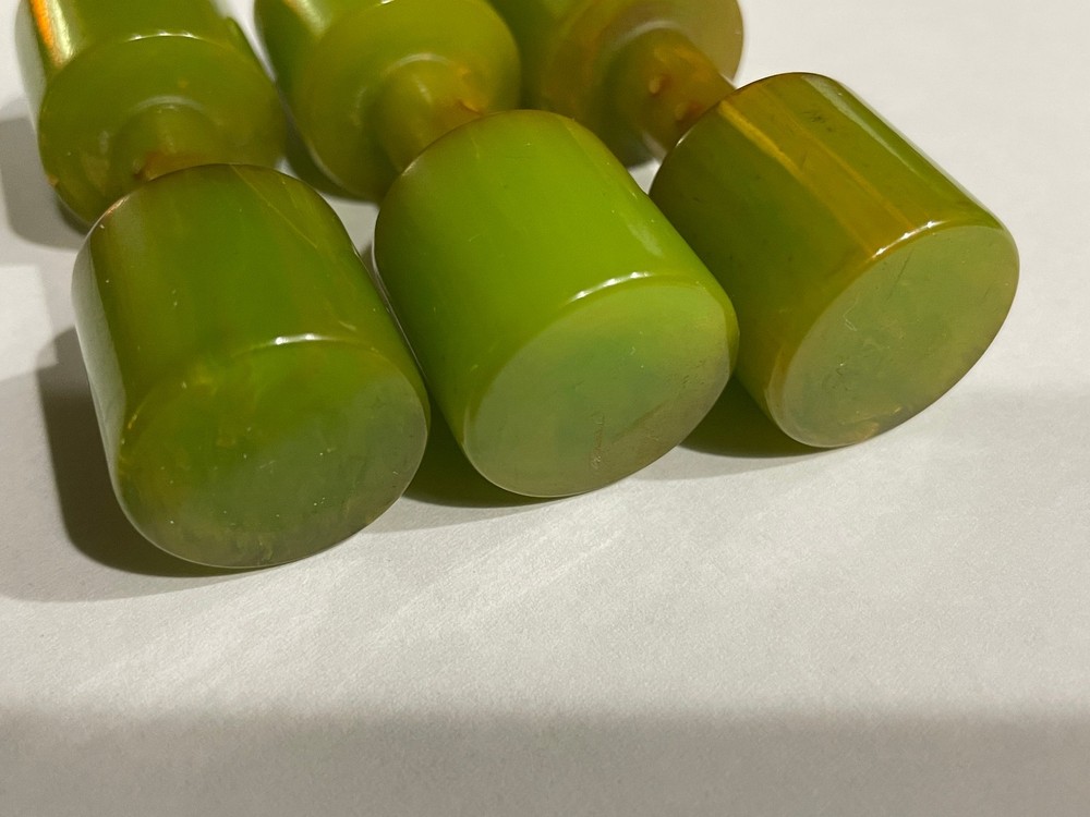 HUGE Bakelite Toggle Barbell Buttons (THREE). Marbled Green. 1940s