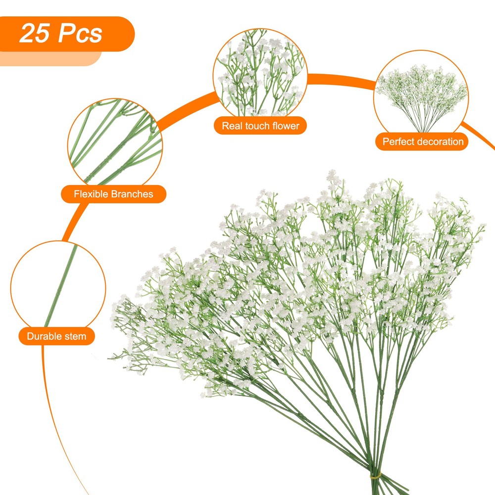 25Pcs Fake Artificial Flowers Bulk PU with Stems, White