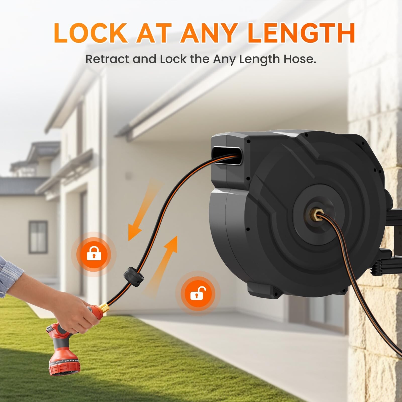 Retractable Garden Hose Reel 1/2 in x 130 ft Wall Mounted Garden Hose Reel