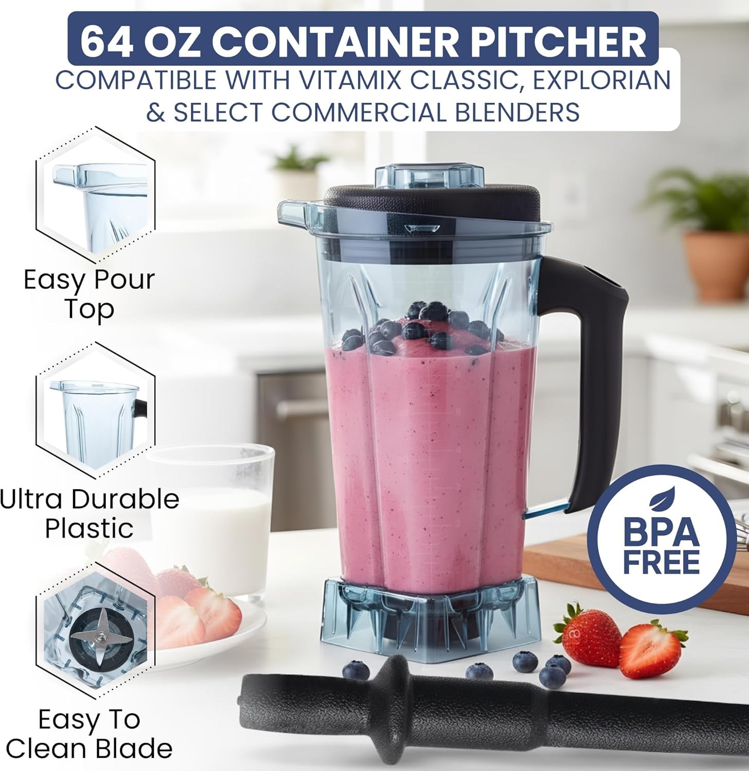 Blender Pitcher For Vitamix 64 oz VM0102 VM0103 Container VM0115A + Tamper