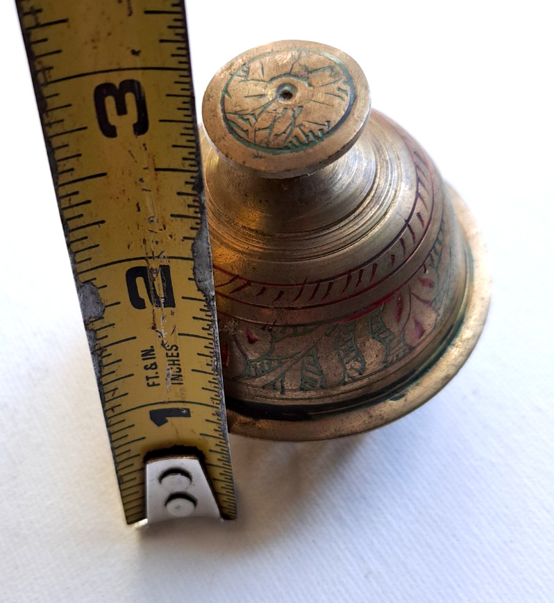 Brass Etched Design Elephant Claw Bell Meditation Temple India Vintage Prayer