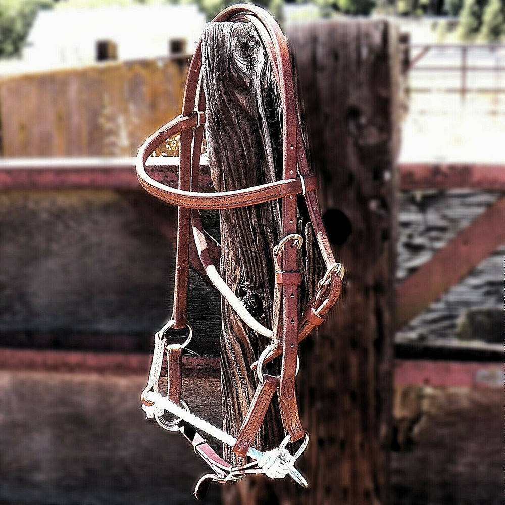 Cowboy Corner USA Made Harness Leather Rope Noseband Sidepull Hackamore Bitless