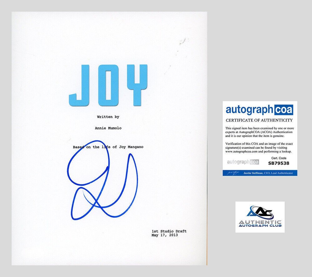 JENNIFER LAWRENCE AUTOGRAPH SIGNED JOY FULL SCRIPT ACOA