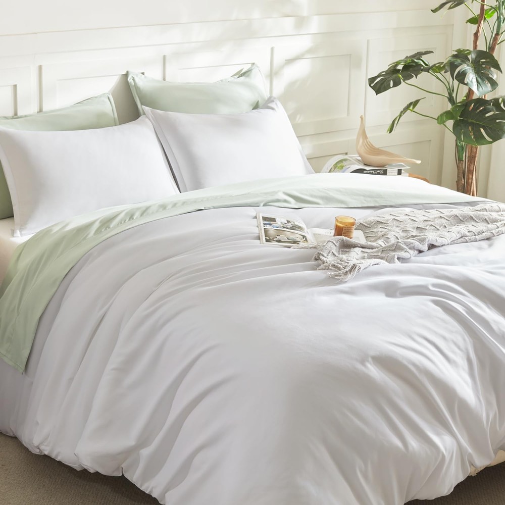 White Comforter Full Size Set, 3 Pieces Lightweight Solid Bedding Comforter S...
