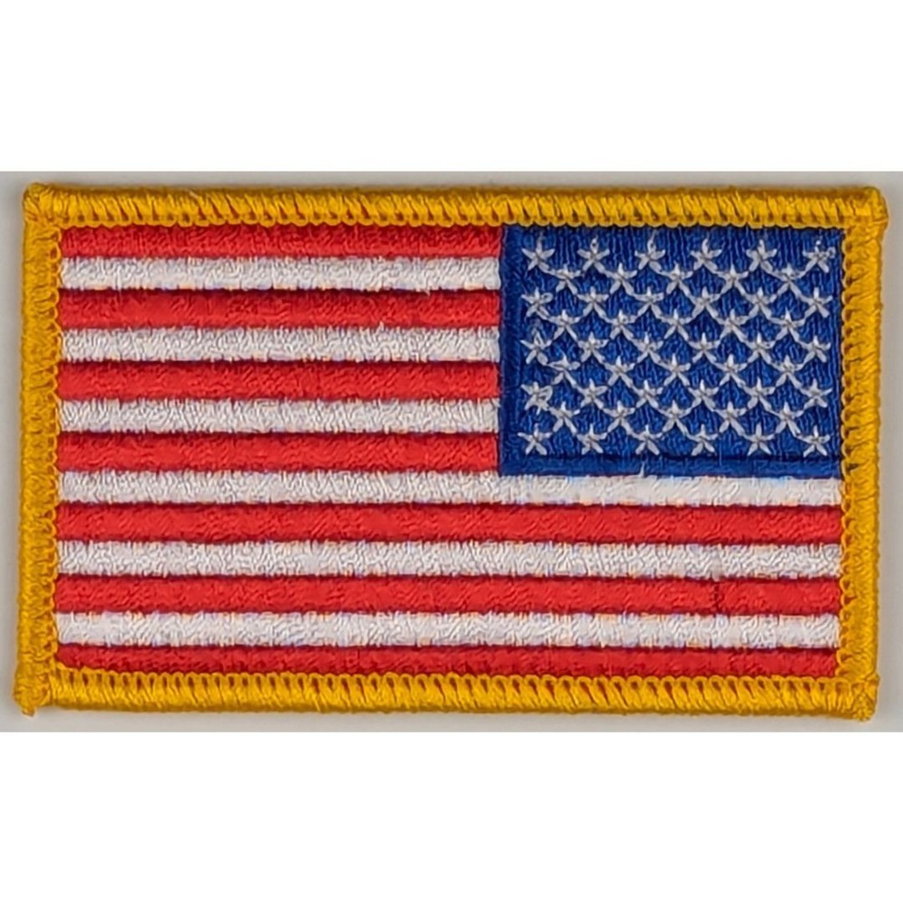 Reverse American Flag Patch - Full Color "Sew-On" Patch - Gold Border 3.25" x 2"