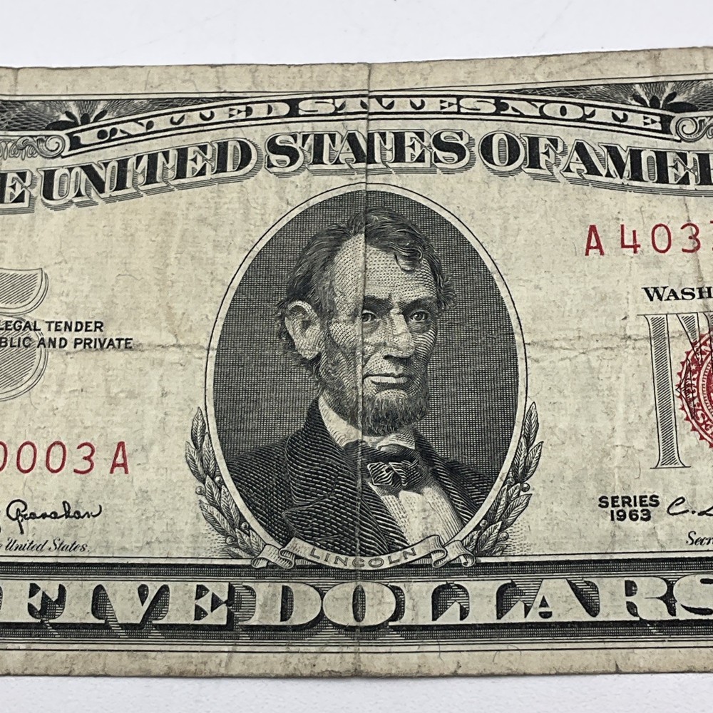 QTY (2) Series 1963 Five Dollar Bill $5 US Note Red Seal