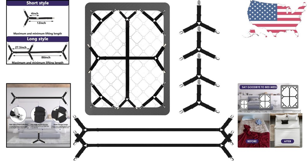 Luxury Bed Sheet Straps - 6 PCS Adjustable Clips for Secure, Wrinkle-Free Sheets