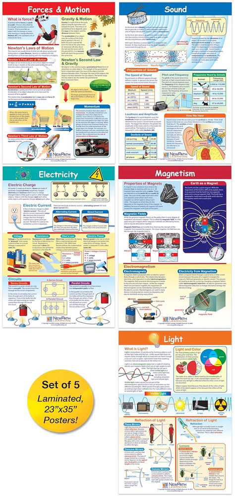Newpath Physical Science Posters, Set/5 (Forces/Motion, Electricity, Magnetism,