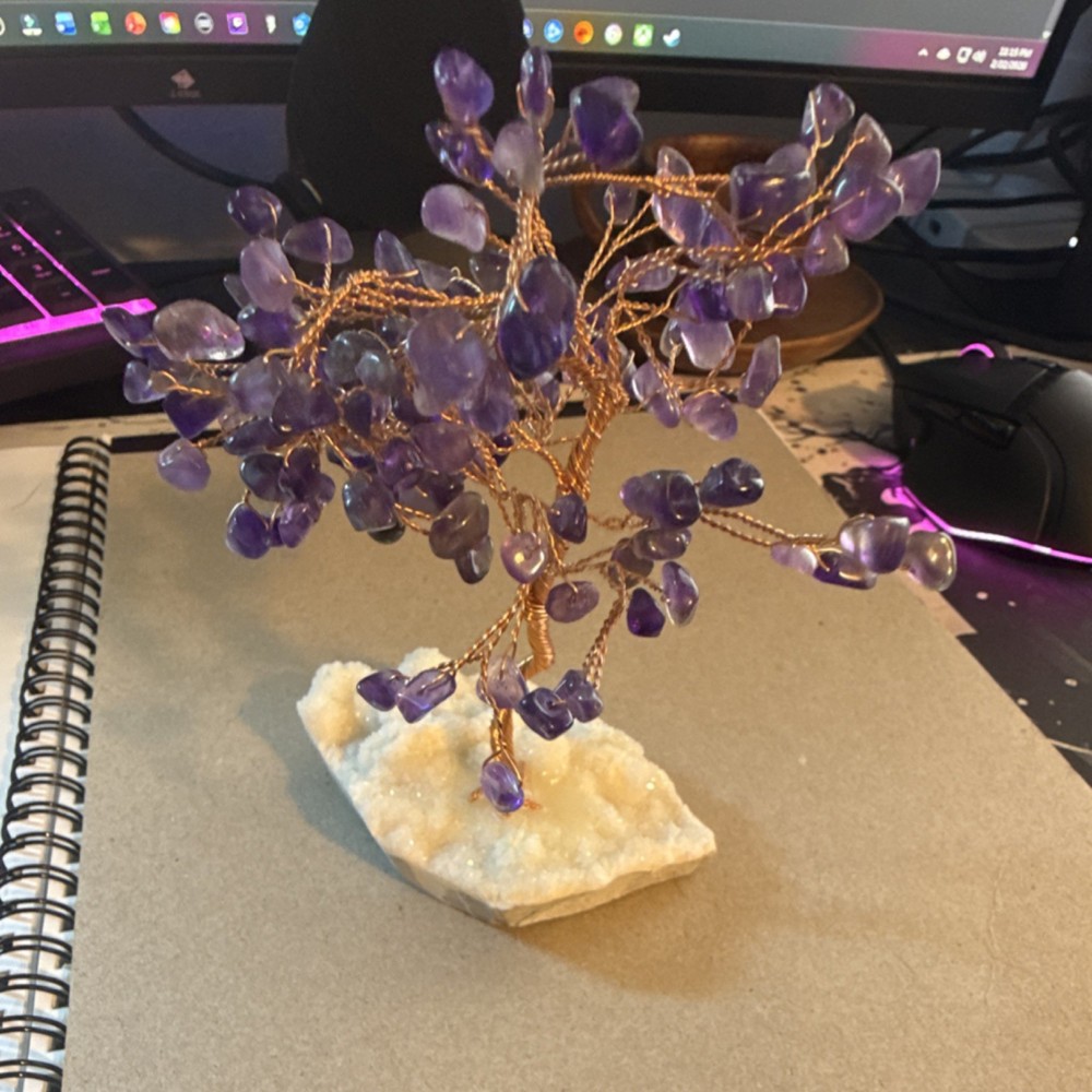 Amethyst Gemstone Tree on Crystal Cluster Base Decorative Piece